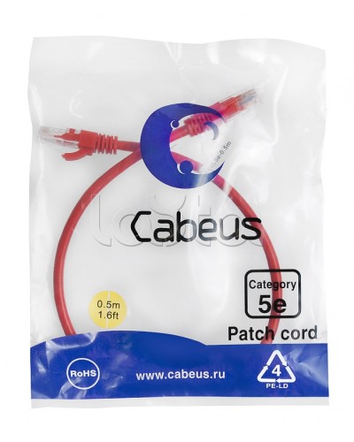 Патч-корд медный U/UTP кат.5е (0,5м) LSZH (красный) Cabeus (PC-UTP-RJ45-Cat.5e-0.5m-RD-LSZH) в Красногорске Патчкорды (медные) Pintop.ru