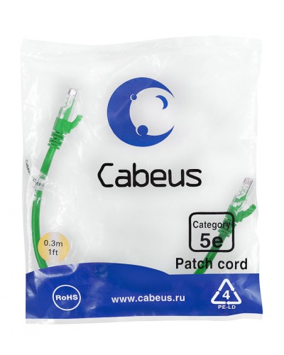 Патч-корд медный U/UTP кат.5е (0,3м) LSZH (зеленый) Cabeus (PC-UTP-RJ45-Cat.5e-0.3m-GN-LSZH) в Красногорске Патчкорды (медные) Pintop.ru