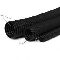 Труба гофрированная с зондом 20 мм.из ПНД, трудногорючая, безгалогенная FRHFгибкая со стальной протяжкой (черный) ПожТехКабель 713-002