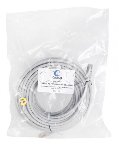 Патч-корд FTP, категория 6, F/UTP экранированный, LSZH, 20 м, серый Cabeus PC-FTP-RJ45-Cat.6-20m-LSZH в Красногорске Патчкорды (медные) Pintop.ru