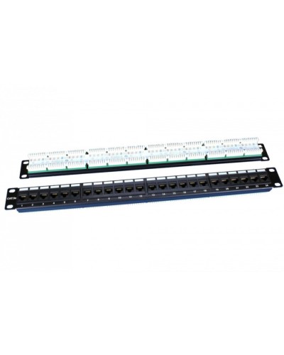 Патч-панель 19, 1U, 24 порта RJ-45, категория 5e, Dual IDC, ROHS, цвет черный Hyperline PP3-19-24-8P8C-C5E-110D в Красногорске Патч панель Pintop.ru