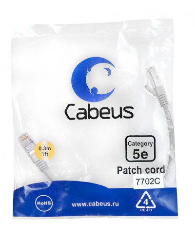 Патч-корд FTP, категория 5e, 0.3 м, экранированный, серый Cabeus PC-FTP-RJ45-Cat.5e-0.3m в Красногорске Патчкорды (медные) Pintop.ru
