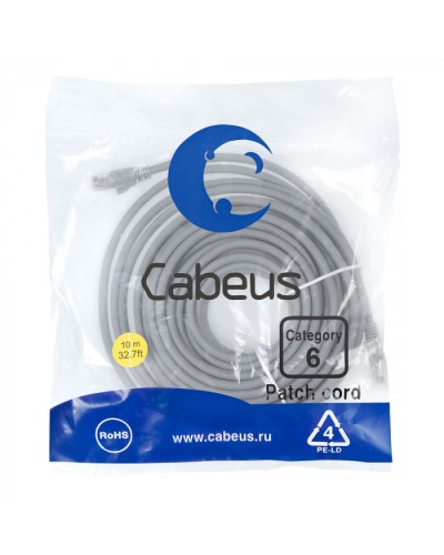 Патч-корд медный U/UTP кат.6 (10м) LSZH (серый) Cabeus (PC-UTP-RJ45-Cat.6-10m-LSZH) в Красногорске Патчкорды (медные) Pintop.ru