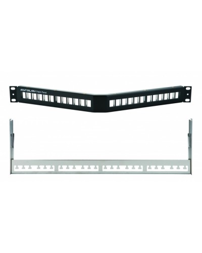 Коммутационная угловая панель 19” наборная, FTP, 1U, 24 порта, черный Eurolan (27A-00-24BL) в Красногорске Патч панель Pintop.ru