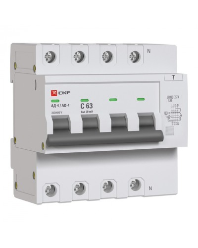 Дифференциальный автомат АД-4 63А/ 30мА (хар. C, AC, электронный) 6кА EKF PROxima (DA4-6-63-30-pro) в Красногорске Электротехническое оборудование Pintop.ru