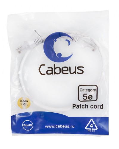 Патч-корд медный U/UTP кат.5е (0,5м) LSZH (белый) Cabeus (PC-UTP-RJ45-Cat.5e-0.5m-WH-LSZH) в Красногорске Патчкорды (медные) Pintop.ru