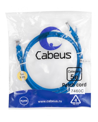 Патч-корд медный U/UTP категория 5е (1м) LSZH (синий) Cabeus (PC-UTP-RJ45-Cat.5e-1m-BL-LSZH) в Красногорске Патчкорды (медные) Pintop.ru