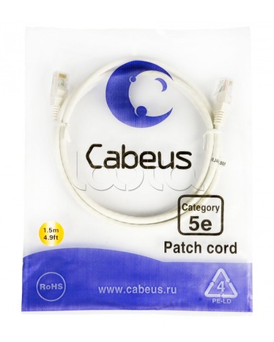 Шнур коммутационный RJ-45 кат.5е (1.5 м) Cabeus PC-UTP-RJ45-Cat.5e-1.5m-WH в Красногорске Патчкорды (медные) Pintop.ru