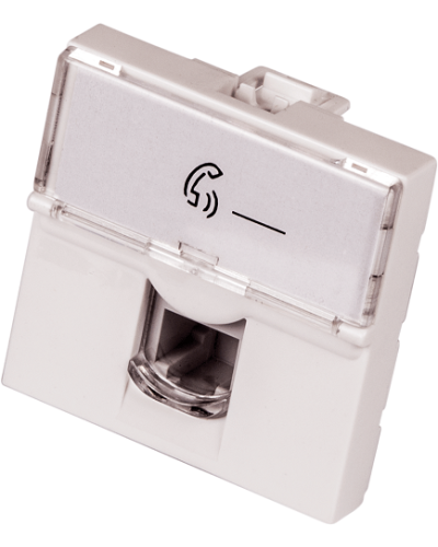 Вставка Mosaic 45x45, RJ-11, со шторкой и увеличенным окном маркировки LANMASTER LAN-SIP-23TEL-WH в Красногорске Аксессуары для кабель-канала Pintop.ru