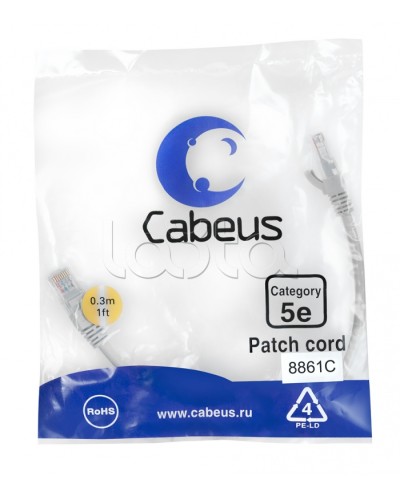 Патч-корд медный U/UTP кат.5е (0,3м) LSZH (белый) Cabeus (PC-UTP-RJ45-Cat.5e-0.3m-WH-LSZH) в Красногорске Патчкорды (медные) Pintop.ru