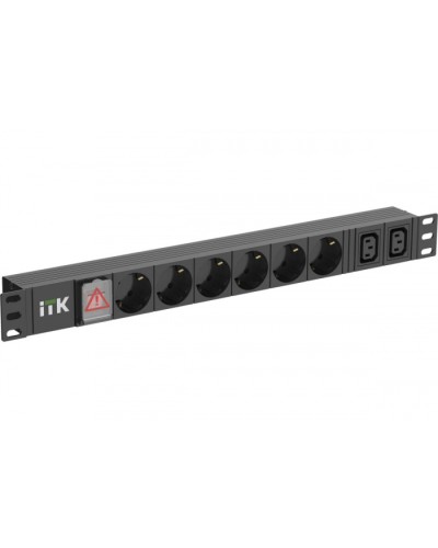 ITK 6 розеток нем. ст. + 2 С13 LED 1U вх. С14 алюмин.(PH12-6D2C133) в Красногорске Блоки розеток Pintop.ru