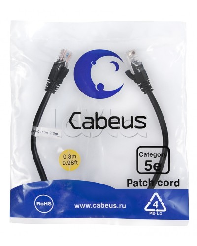 Патч-корд медный U/UTP кат.5е (0,3м) LSZH (черный) Cabeus (PC-UTP-RJ45-Cat.5e-0.3m-BK-LSZH) в Красногорске Патчкорды (медные) Pintop.ru