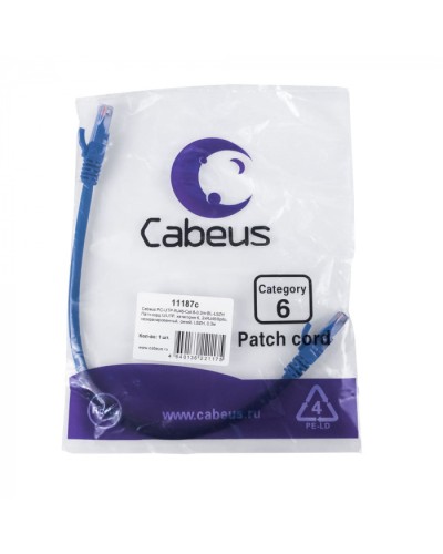 Патч-корд U/UTP, кат. 6, 2xRJ45/8p8c, неэкран, синий, LSZH, 0.3м Cabeus (PC-UTP-RJ45-Cat.6-0.3m-BL-LSZH) в Красногорске Патчкорды (медные) Pintop.ru