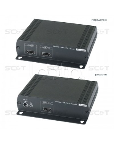 Удлинитель HDMI KVM (комплект приёмник + передатчик) по Ethernet до 120м (CAT5e) SC&T HKM01E в Красногорске Видеоусилители, Модуляторы, Делители Pintop.ru