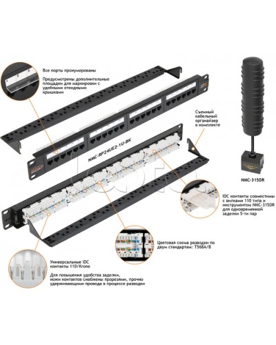 Патч-панель 19, 1U, 24xRJ45 NIKOMAX (NMC-RP24UD2-1U-BK) в Красногорске Патч панель Pintop.ru