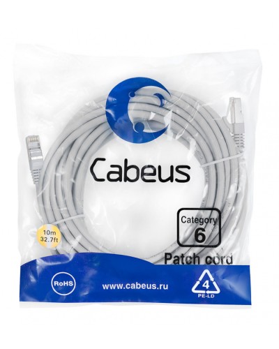 Патч-корд FTP, категория 6, F/UTP экранированный, LSZH, 10 м, серый Cabeus PC-FTP-RJ45-Cat.6-10m-LSZH в Красногорске Патчкорды (медные) Pintop.ru