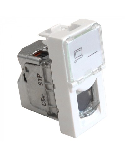 Вставка Mosaic 22.5x45, RJ-45 STP, кат.5e, со шторкой и увеличенным окном маркировки, белая LANMASTER LAN-SIP-22S5E-WH в Красногорске Модули Keystone Pintop.ru